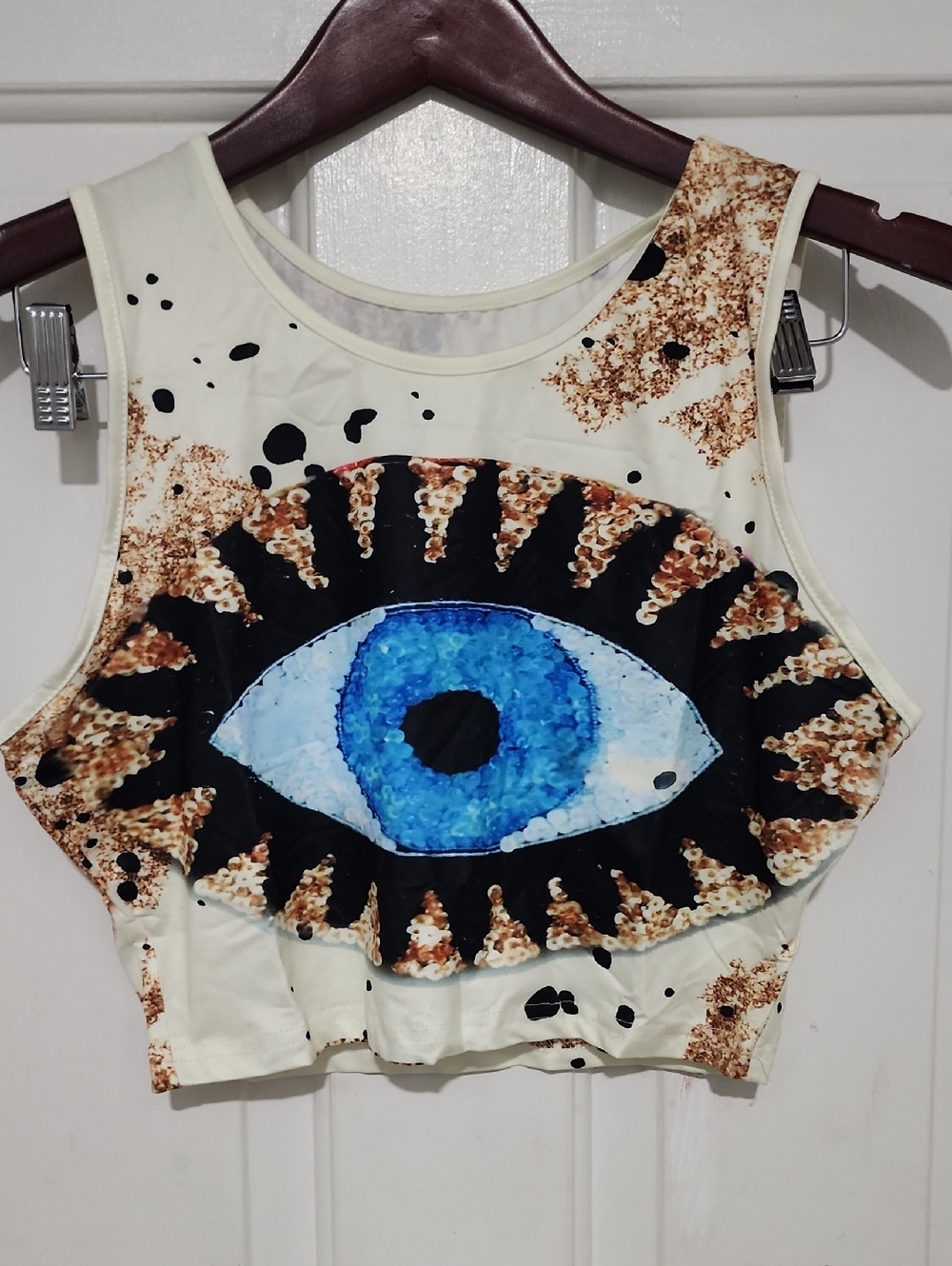 Women's Cream Crop Tank Top with Blue Eye Graphic